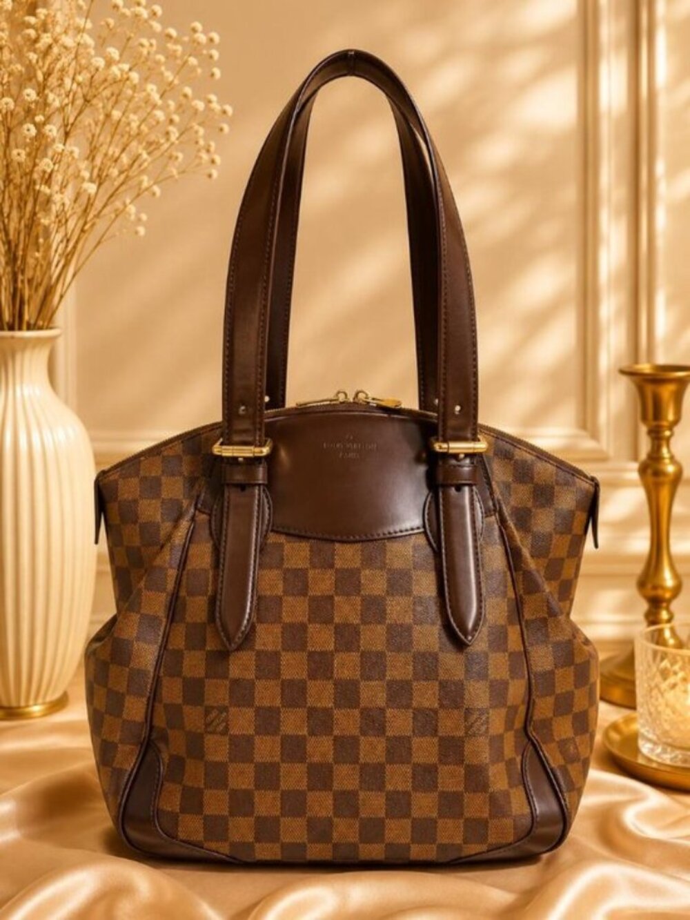Authentic Louis Vuitton Verona MM Damier Ebene Shoulder Tote Bag Brown
